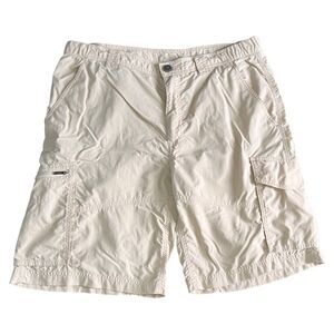 Columbia Men's 36x10 Khaki Nylon Cargo Shorts Pockets Zipper Outdoor Casual